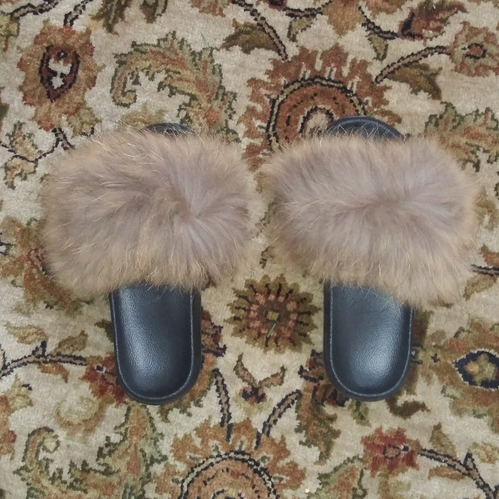 Faux Racoon Fur Sandals
